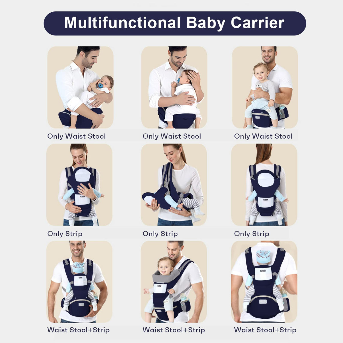 6-in-1 Adjustable Baby Hip Seat Carrier – Breathable Mesh, Blue