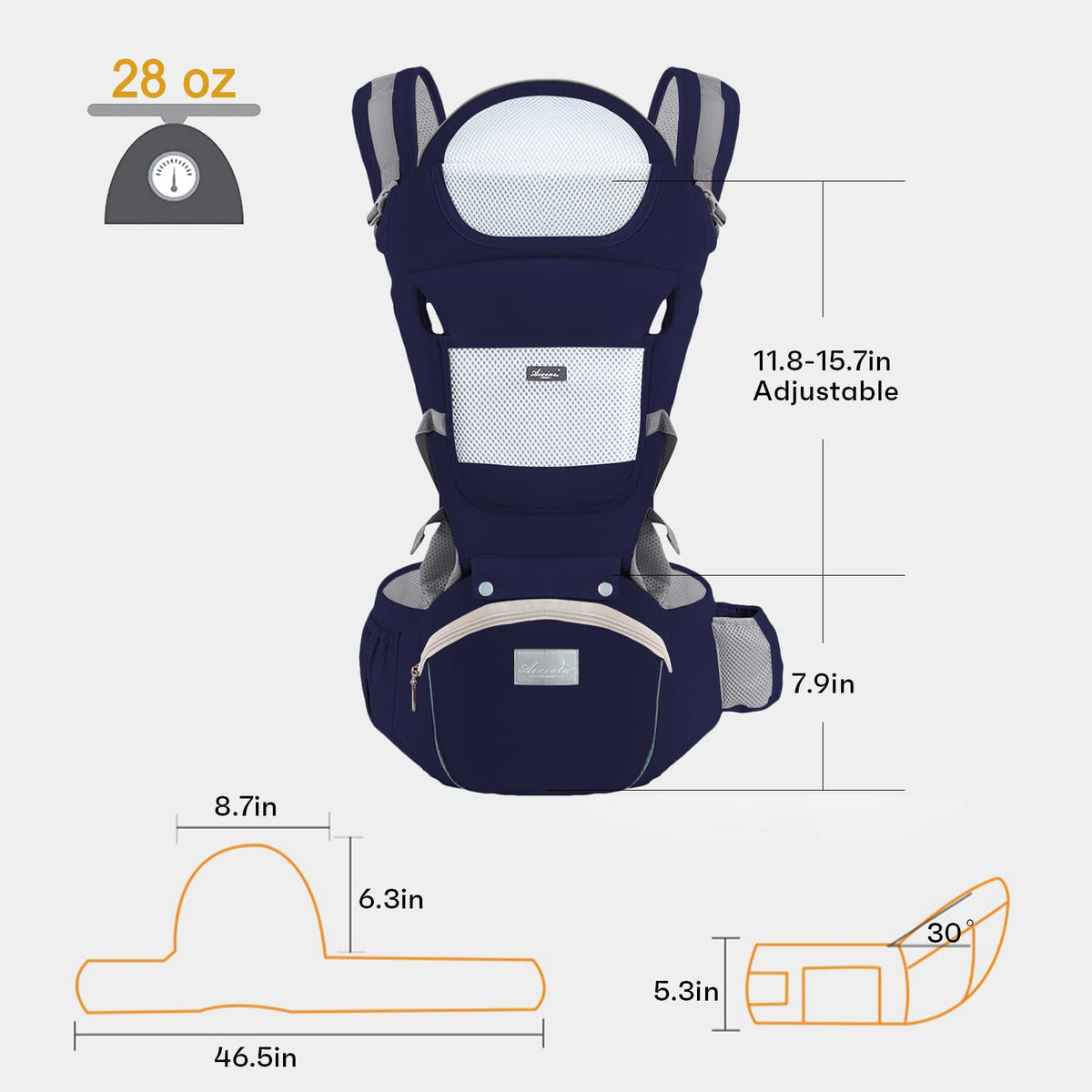 6-in-1 Adjustable Baby Hip Seat Carrier – Breathable Mesh, Blue