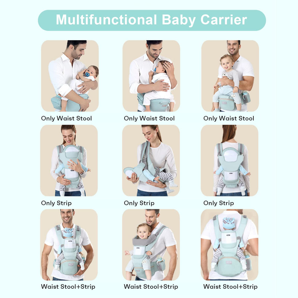 6-in-1 Adjustable Baby Hip Seat Carrier – Breathable Mesh, Green