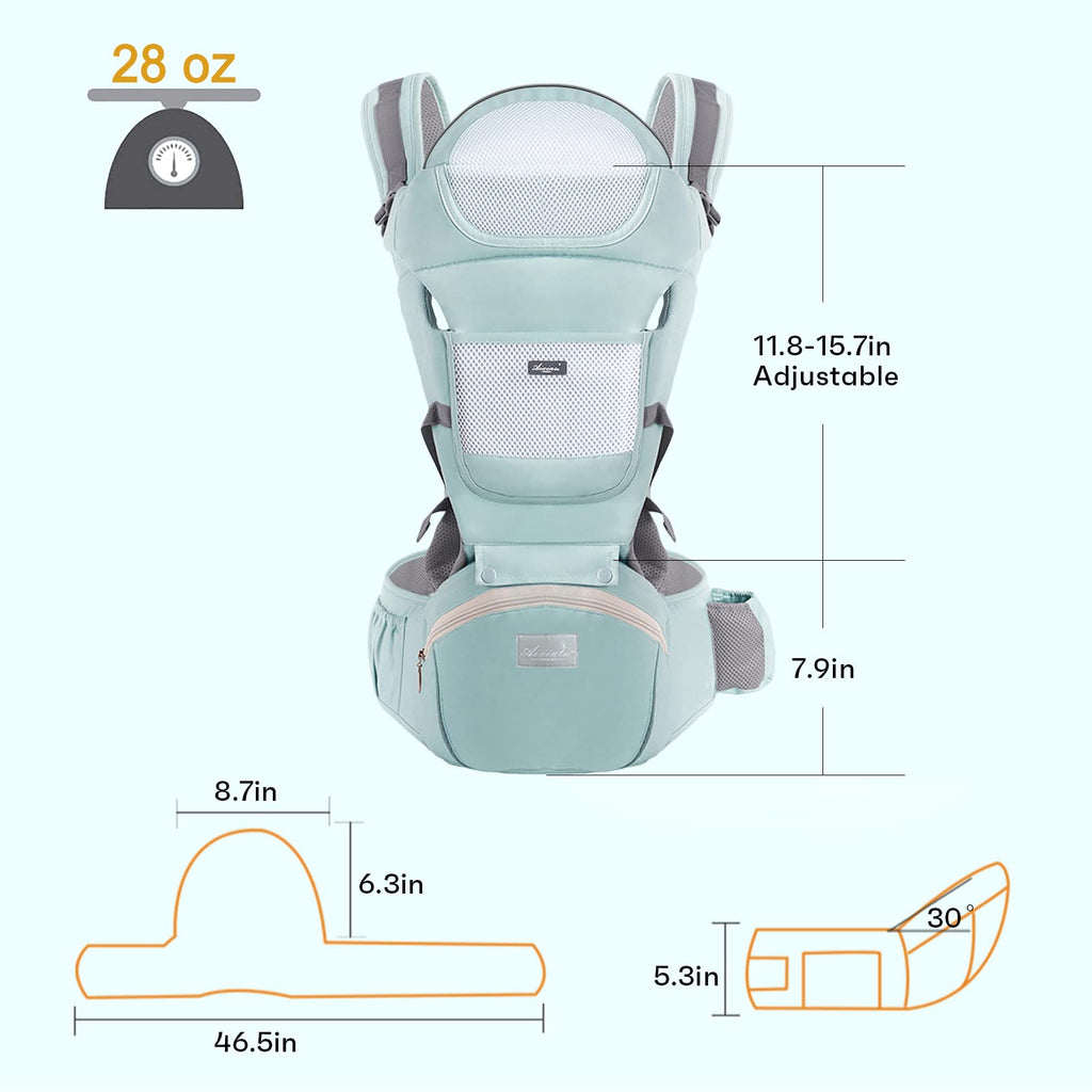 6-in-1 Adjustable Baby Hip Seat Carrier – Breathable Mesh, Green