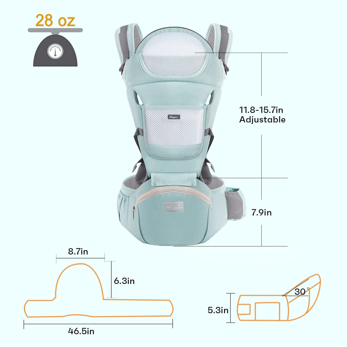 6-in-1 Adjustable Baby Hip Seat Carrier – Breathable Mesh, Green