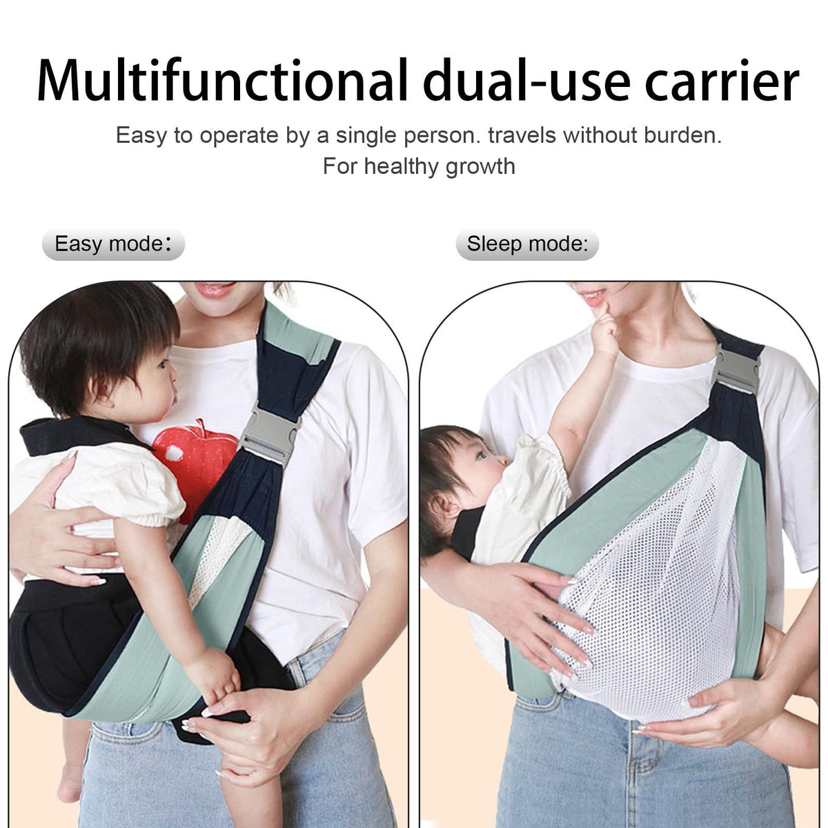 Adjustable Baby Sling Hip Carrier – Lightweight Breathable Mesh, Green – photo 4 of 5