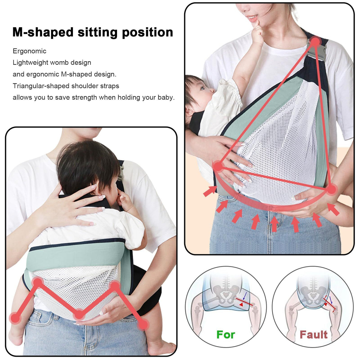 Adjustable Baby Sling Hip Carrier – Lightweight Breathable Mesh, Green – photo 5 of 5