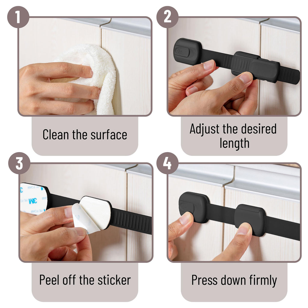 Child Safety Strap Locks (6-Pack) – Cabinet & Toilet, Baby Proof, Black – photo 3 of 5