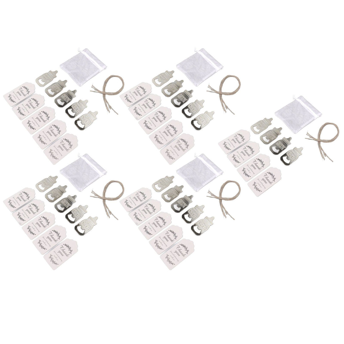 Baby Bottle Opener Party Favours (24-Set) – Zinc Alloy, Silver