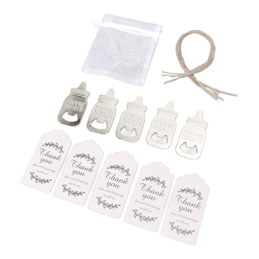 Baby Bottle Opener Party Favours (24-Set) – Zinc Alloy, Silver