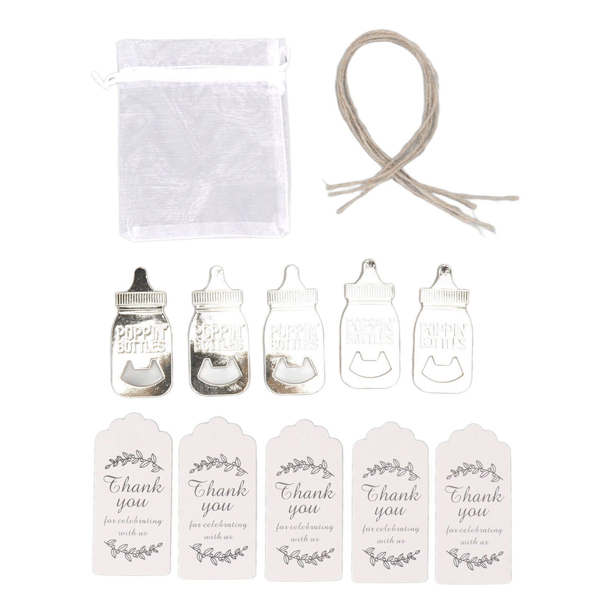 Baby Bottle Opener Party Favours (24-Set) – Zinc Alloy, Silver