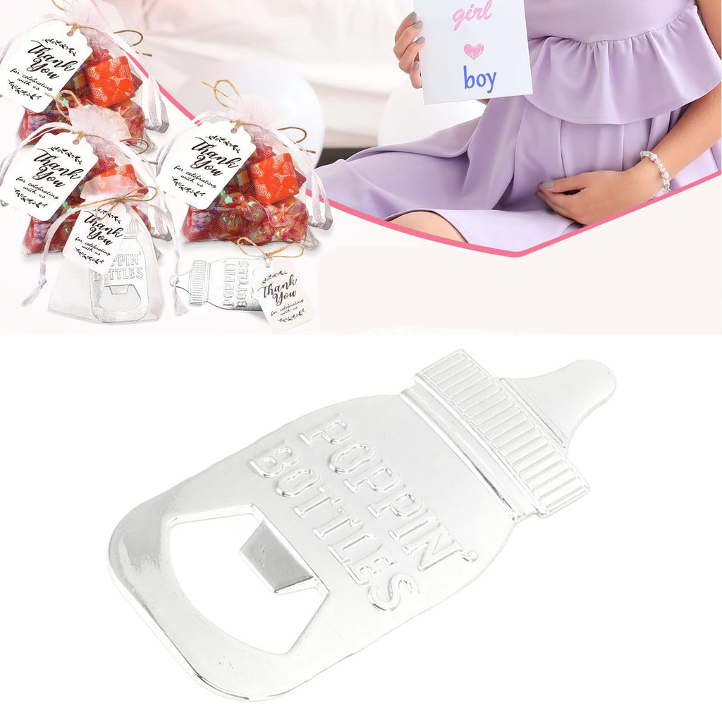 Baby Bottle Opener Party Favours (24-Set) – Zinc Alloy, Silver