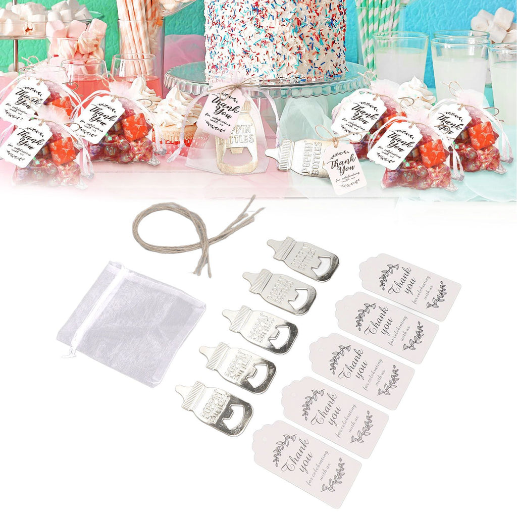 Baby Bottle Opener Party Favours (24-Set) – Zinc Alloy, Silver