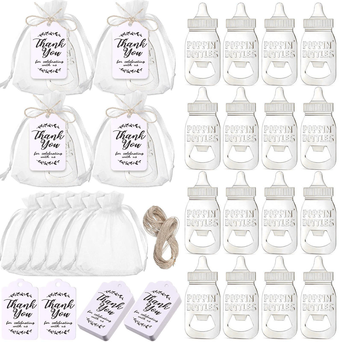 Baby Bottle Opener Party Favours (24-Set) – Zinc Alloy, Silver