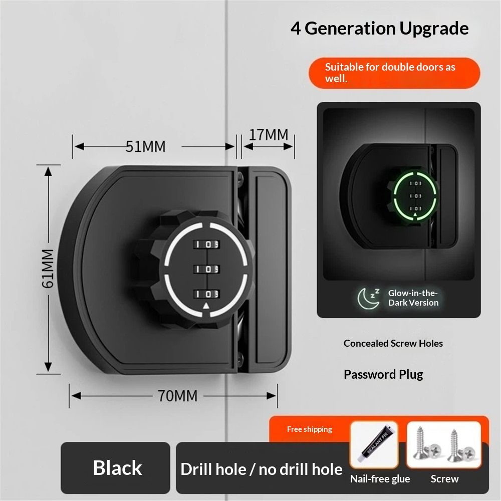 Keyless Combination Cabinet Lock – Anti-Pry, Child Safety, Black – photo 5 of 5