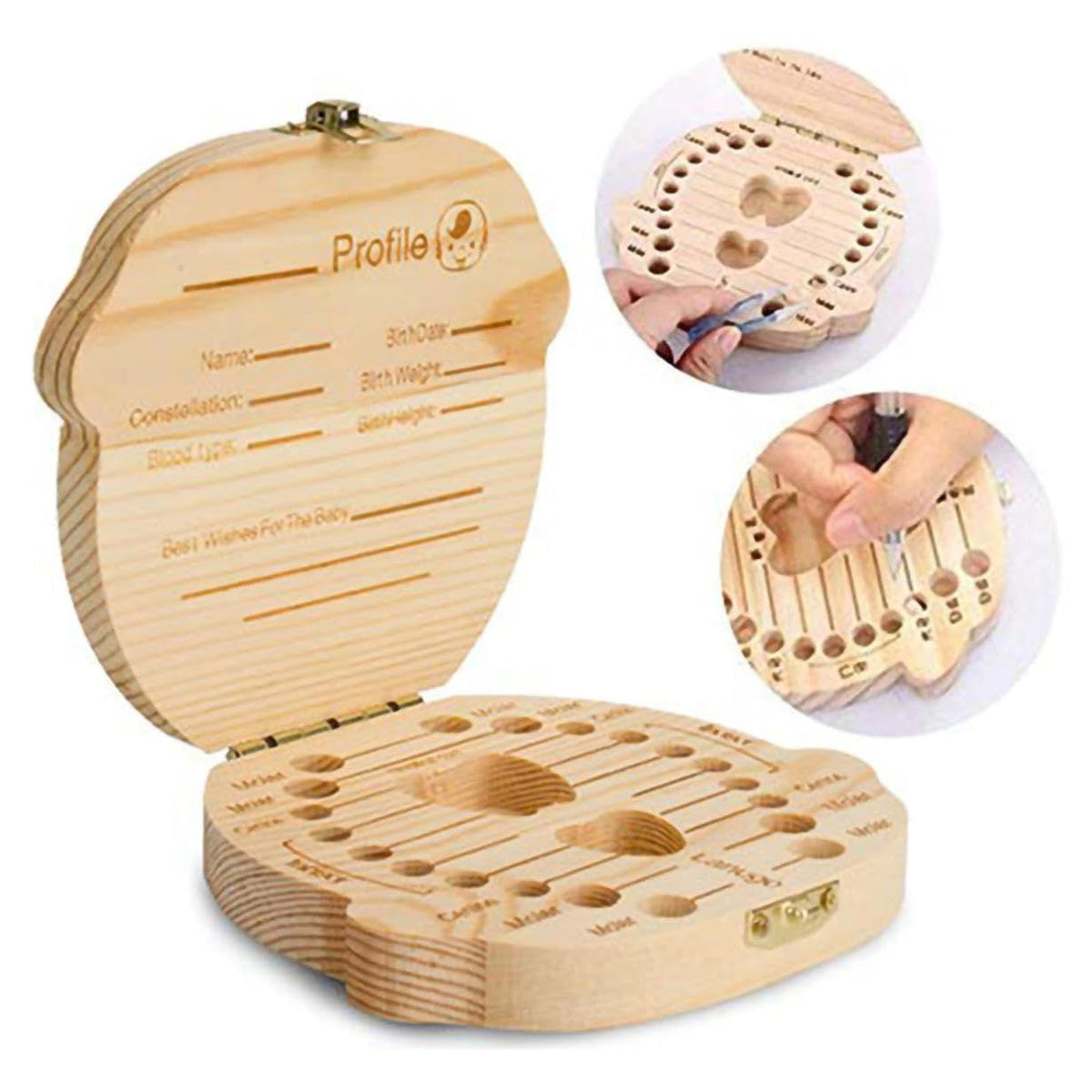 Baby Tooth Keepsake Box (2-Pack) – Wooden Organizer with Tweezers – photo 3 of 5