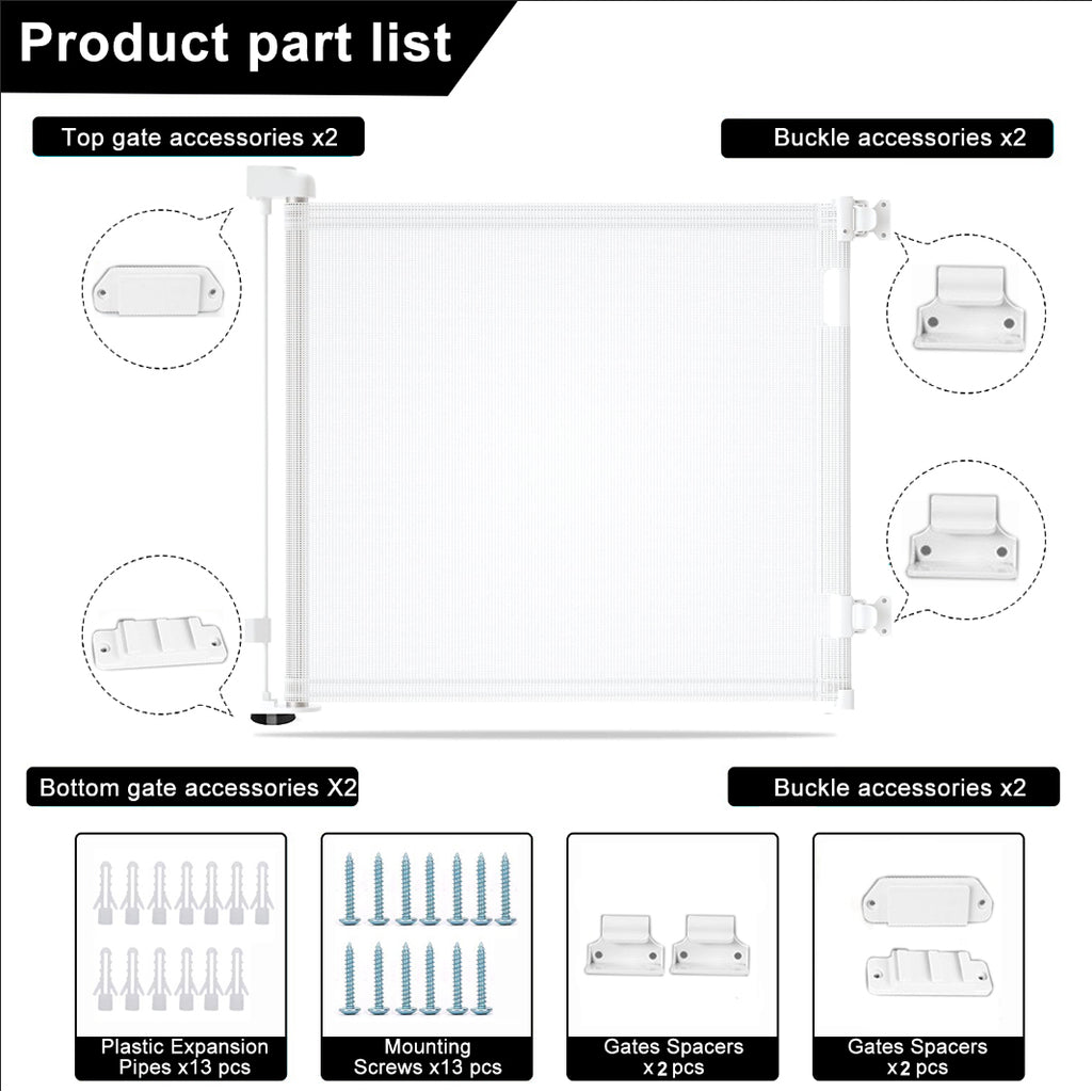 Retractable Baby & Pet Safety Gate – 1.5M, Indoor/Outdoor, White