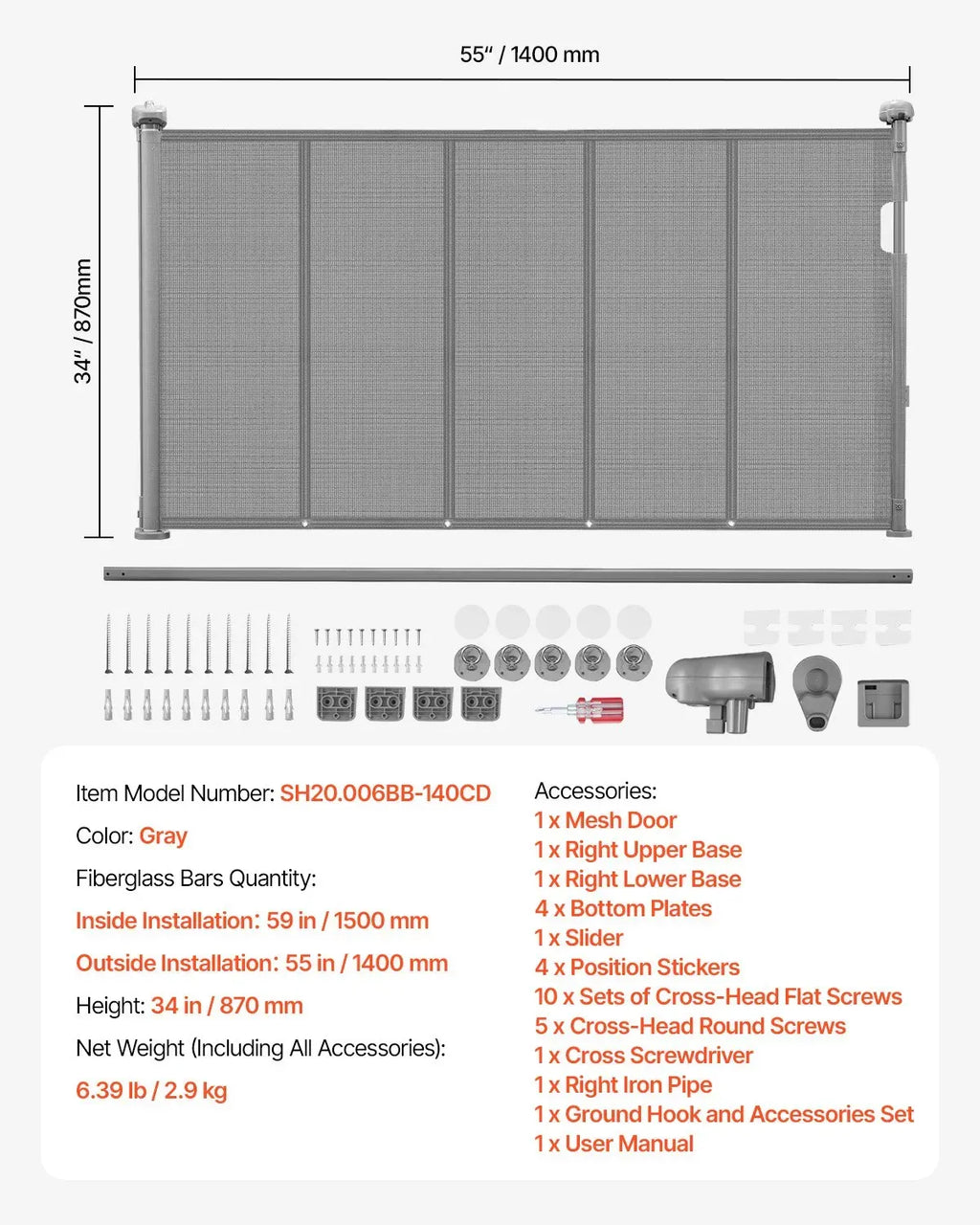 Retractable Baby Gate – Extends to 1400mm, Mesh, Gray – photo 4 of 5