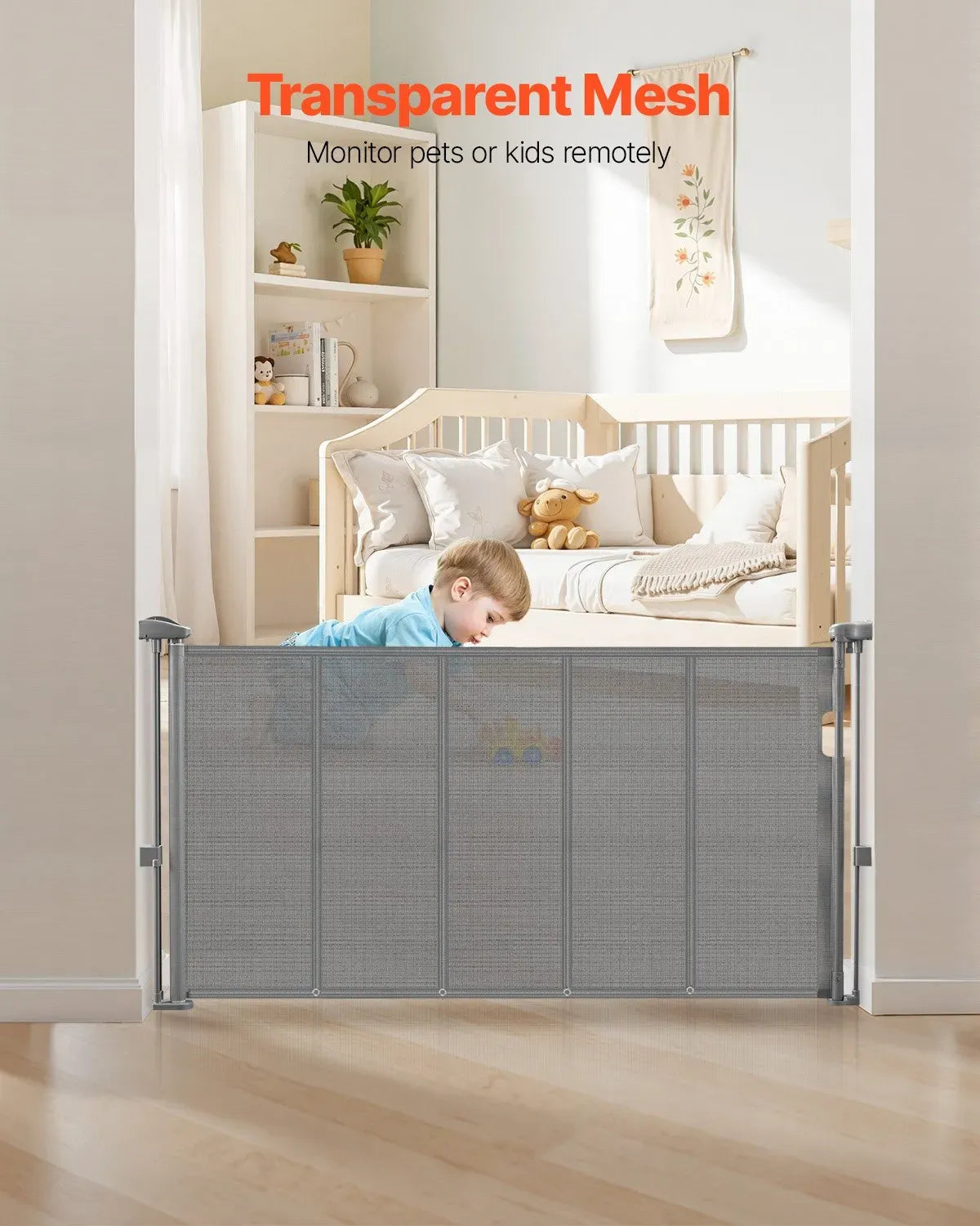 Retractable Baby Gate – Extends to 1400mm, Mesh, Gray – photo 5 of 5