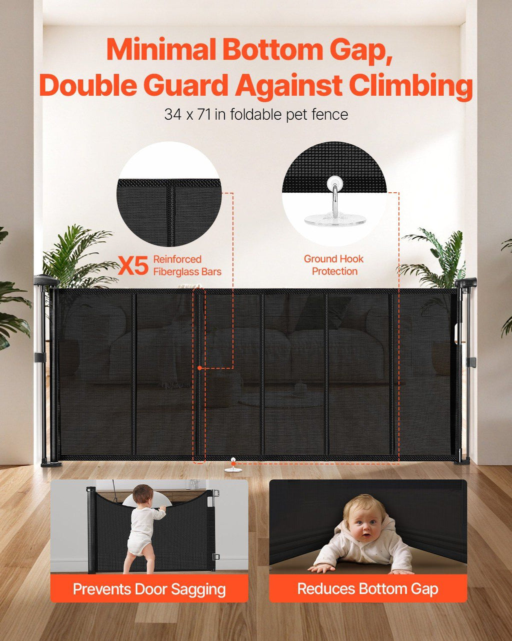 Retractable Mesh Baby Gate – Extends to 1800mm, Easy-Install, Black – photo 4 of 4