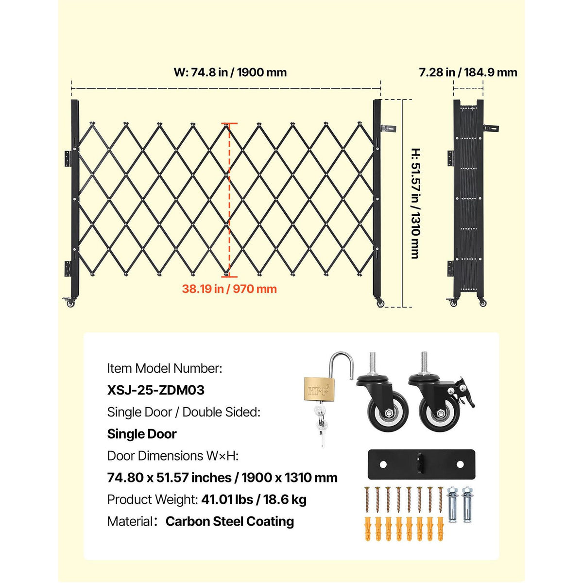 Folding Security Gate – Lockable Scissor Gate, 1900x1310mm