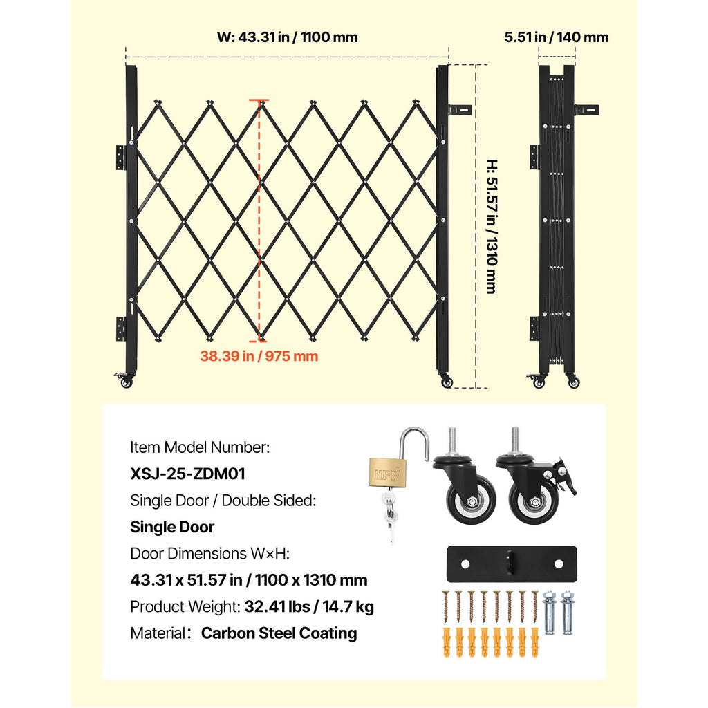Folding Security Gate – Lockable Scissor Gate, 1100x1310mm