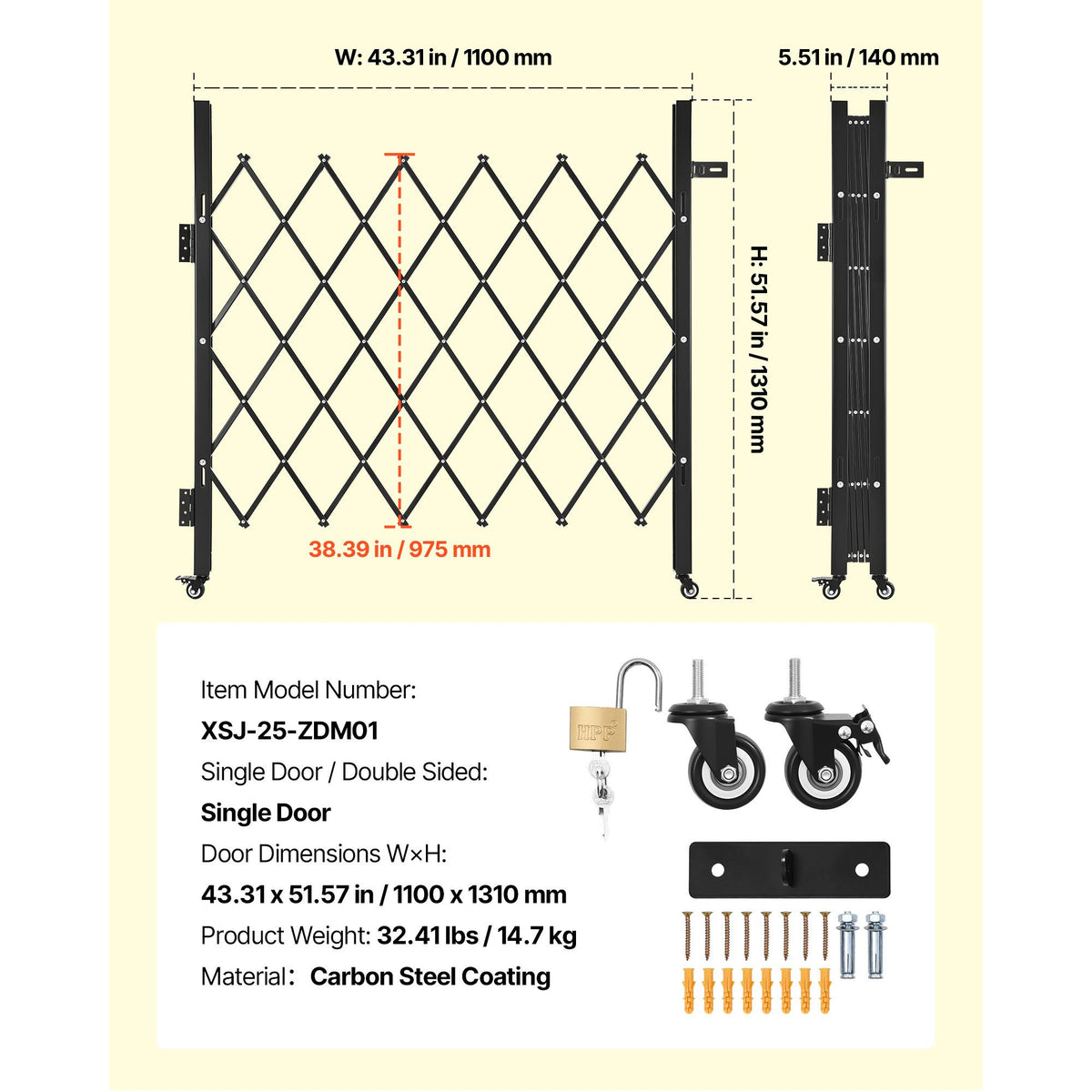 Folding Security Gate – Lockable Scissor Gate, 1100x1310mm