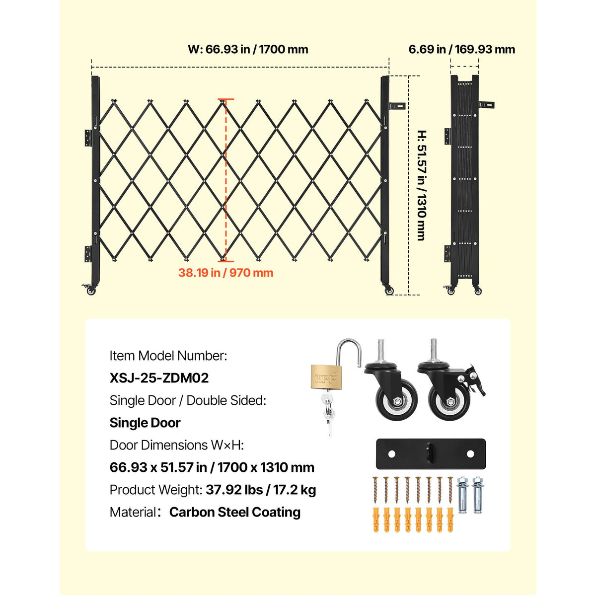 Folding Security Gate – Lockable Scissor Gate, 1700x1310mm