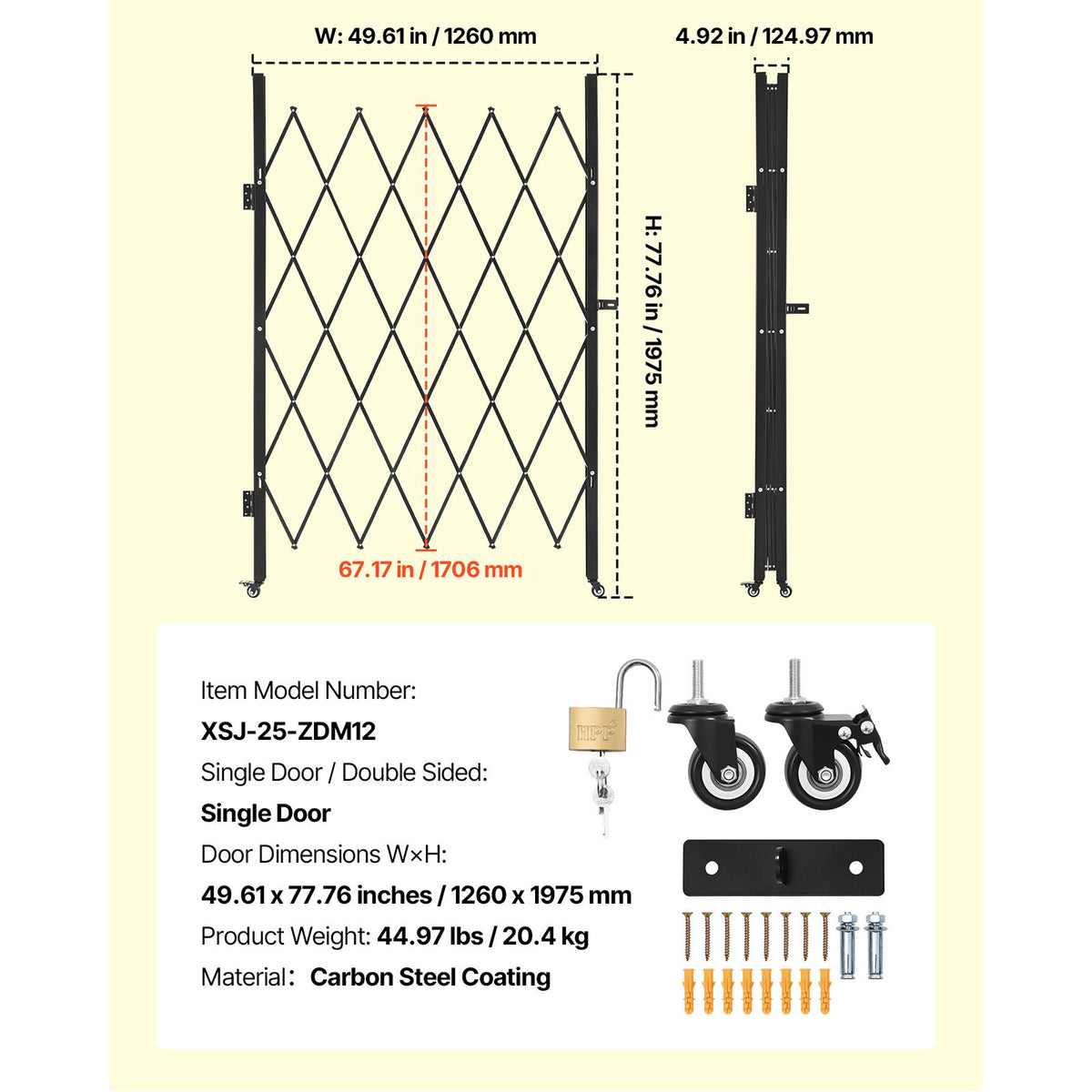 Folding Security Gate – Lockable Scissor Gate, 1260x1975mm