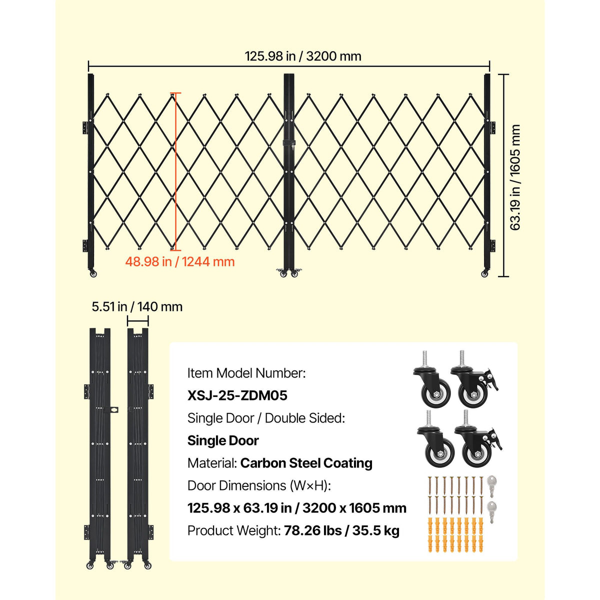 Double Folding Security Gate – Lockable Scissor Gate, 3200x1605mm