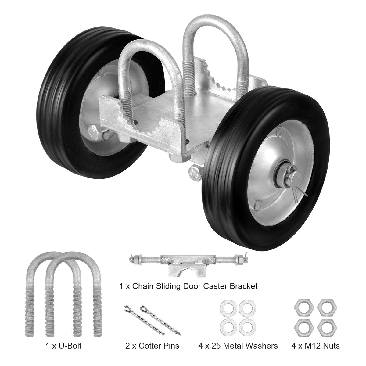 Sliding Gate Roller Kit – 6in Universal, 600lbs Load, Black