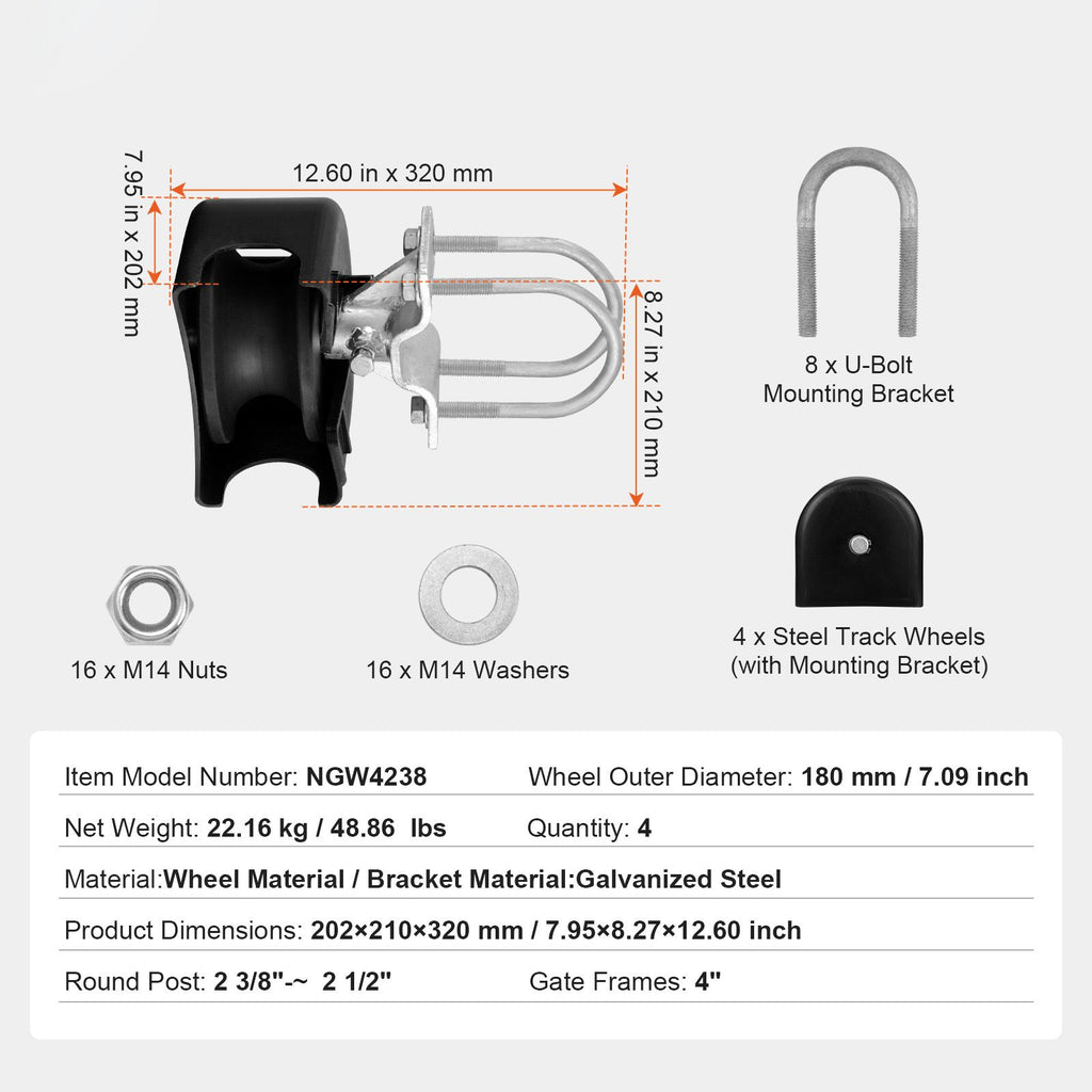 Sliding Gate Roller Kit – U-Groove, 4 Track Wheels, Heavy Duty
