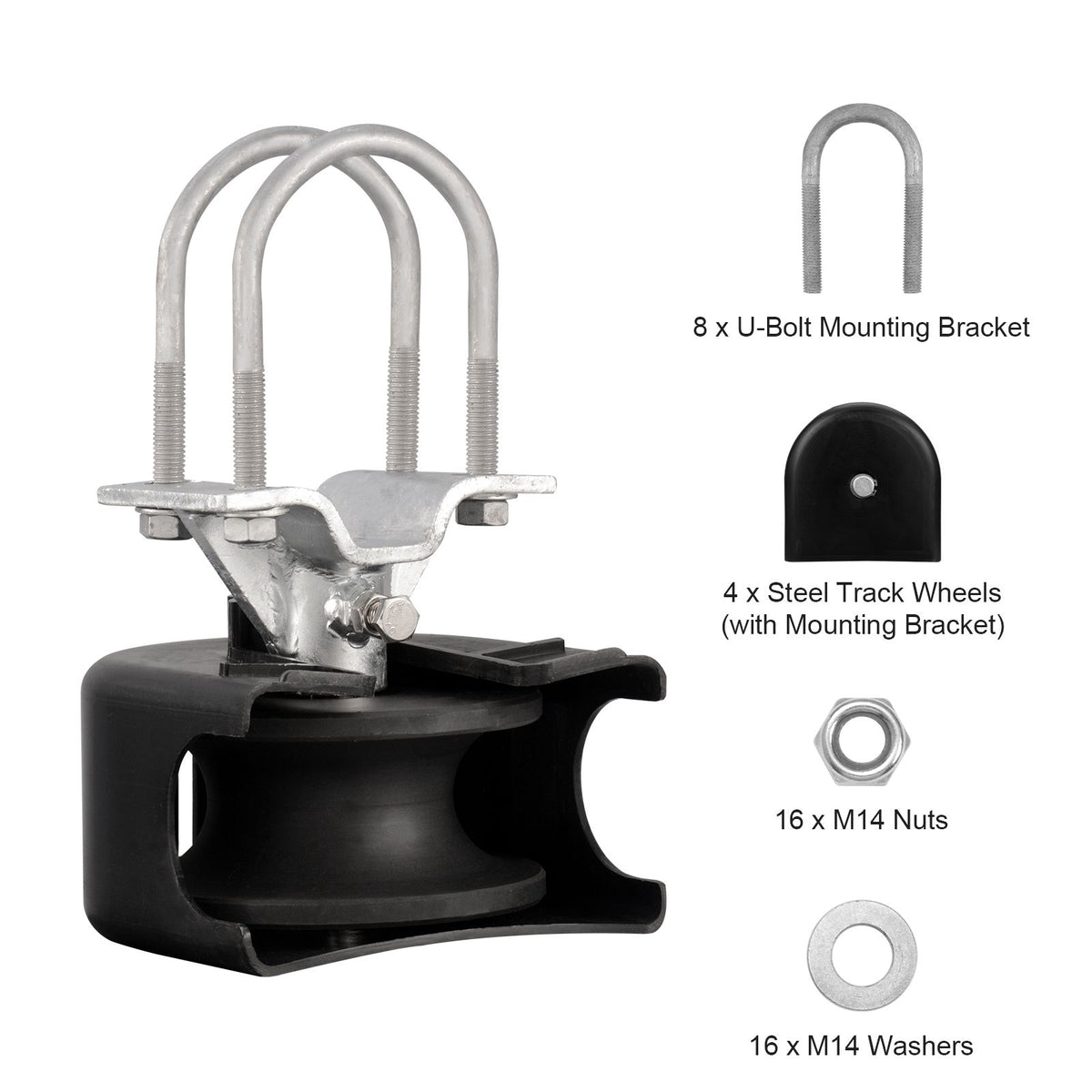 Sliding Gate Roller Kit – U-Groove, 4 Track Wheels, Heavy Duty