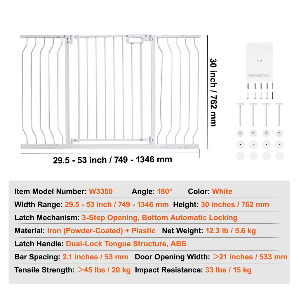Auto-Close Baby & Pet Safety Gate – Extra Wide 749-1346mm, White