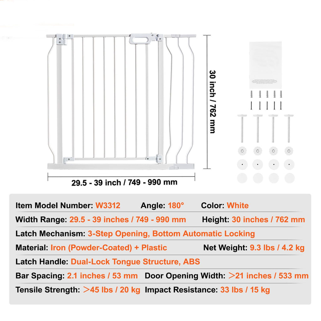 Auto-Close Baby & Pet Safety Gate – Extra Wide 749-990mm, White