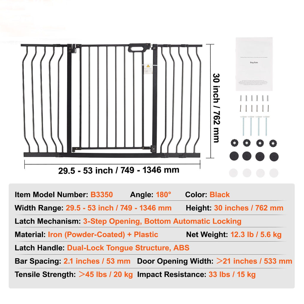 Auto-Close Baby & Pet Safety Gate – Extra Wide 749-1346mm, Black
