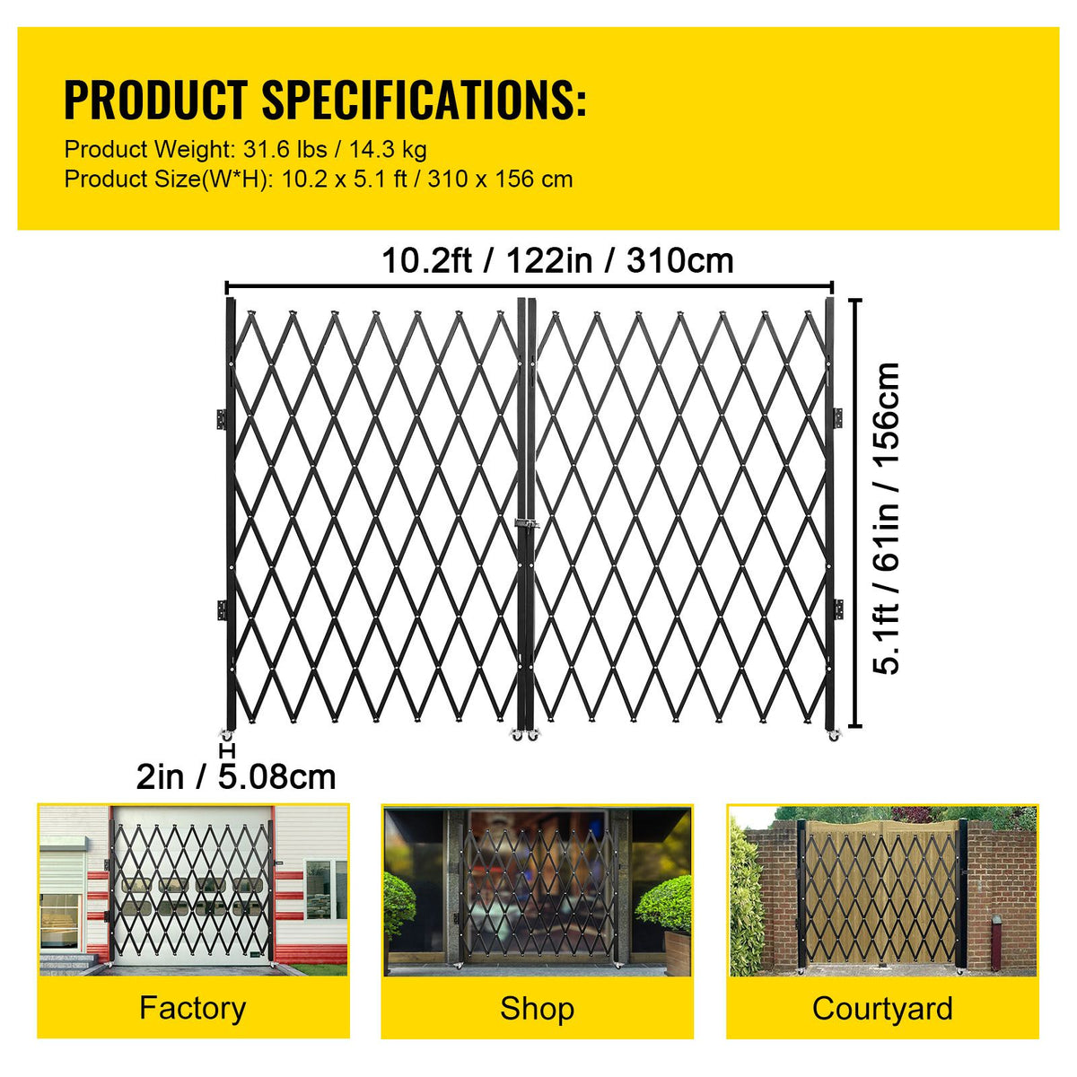 Double Folding Security Gate – Scissor Gate, 5.1x10.2ft