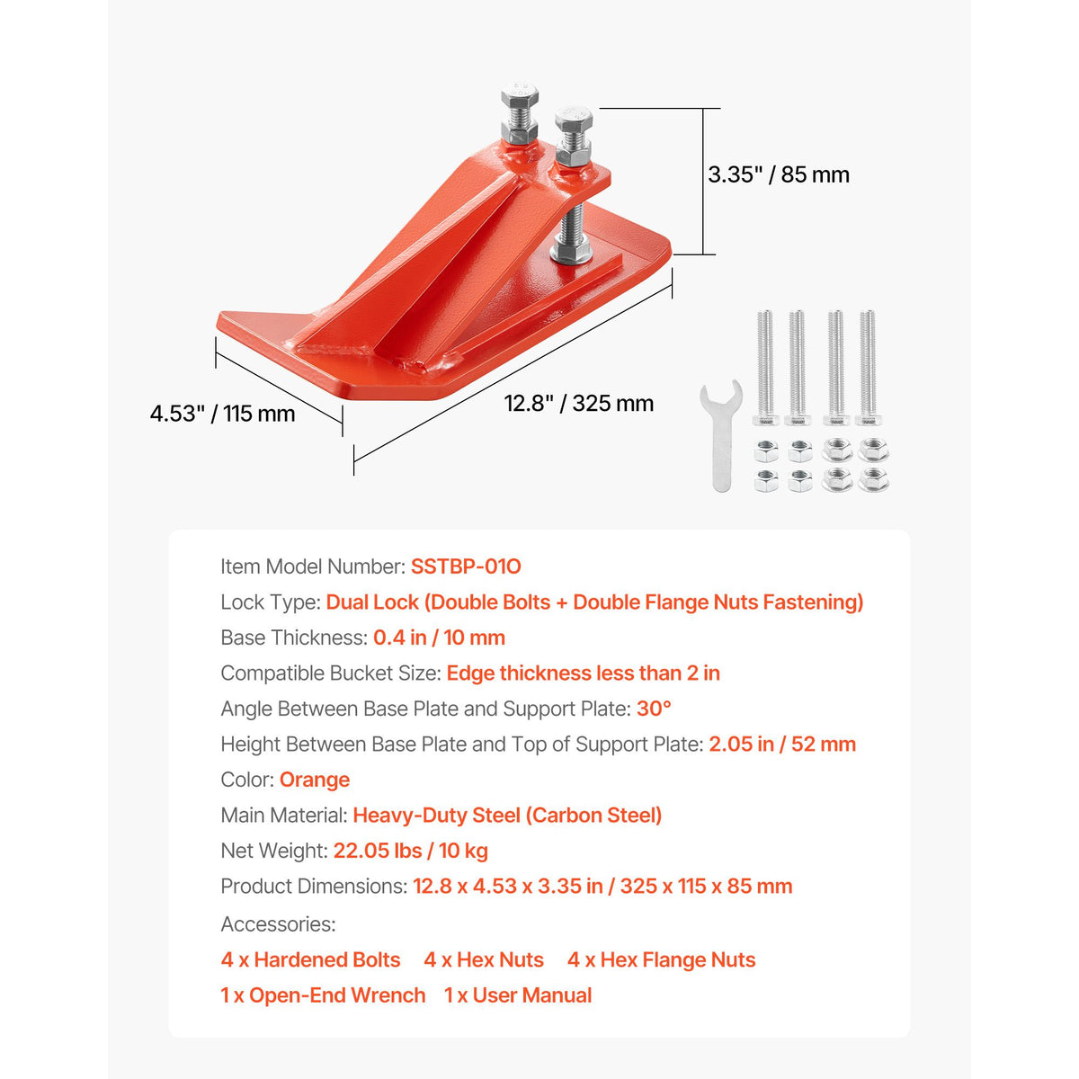 Tractor Bucket Edge Protector (2-Pack) – Heavy Duty Steel, Orange