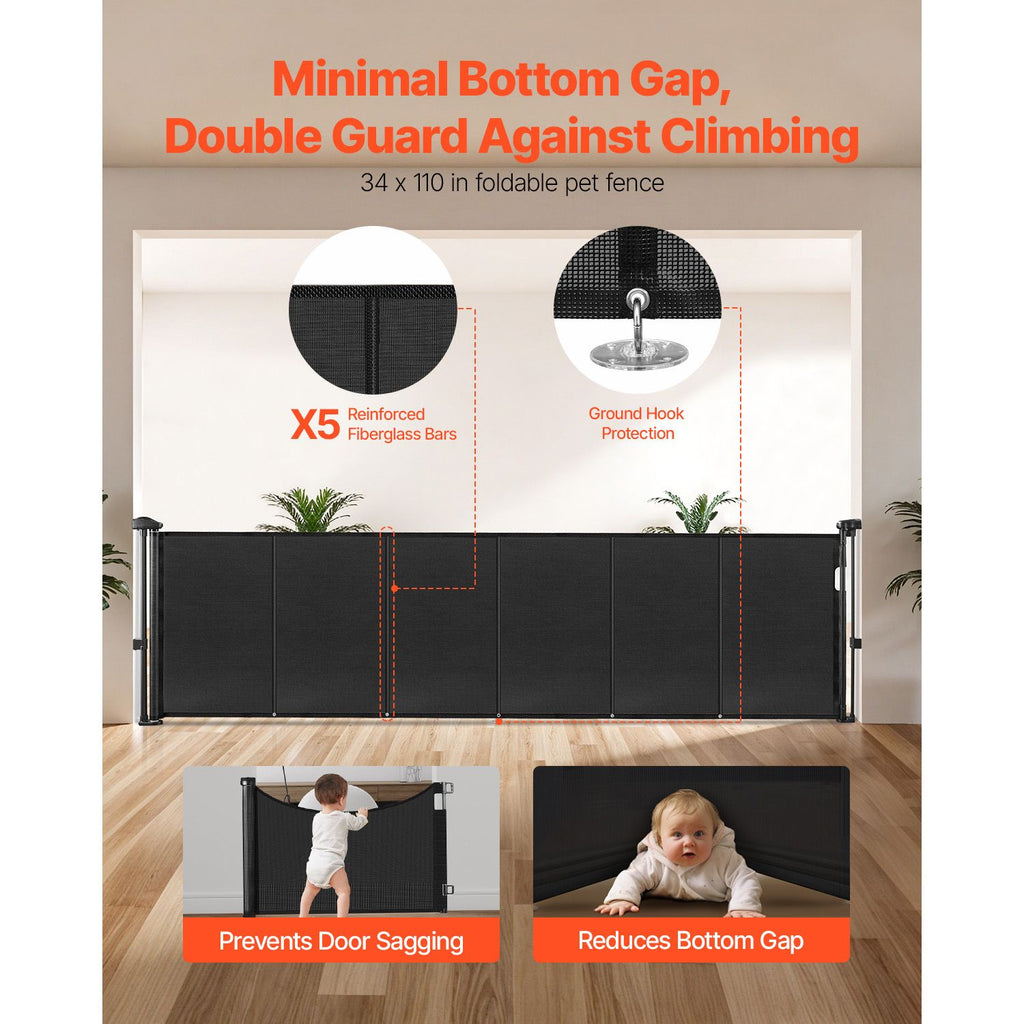 Retractable Baby Gate – Extends to 2800mm, Mesh, Black – photo 2 of 5