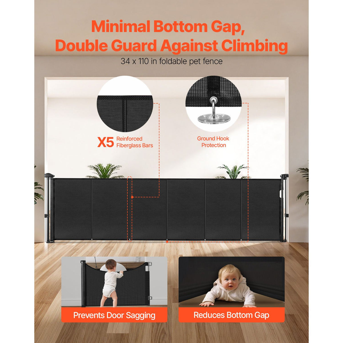 Retractable Baby Gate – Extends to 2800mm, Mesh, Black – photo 2 of 5