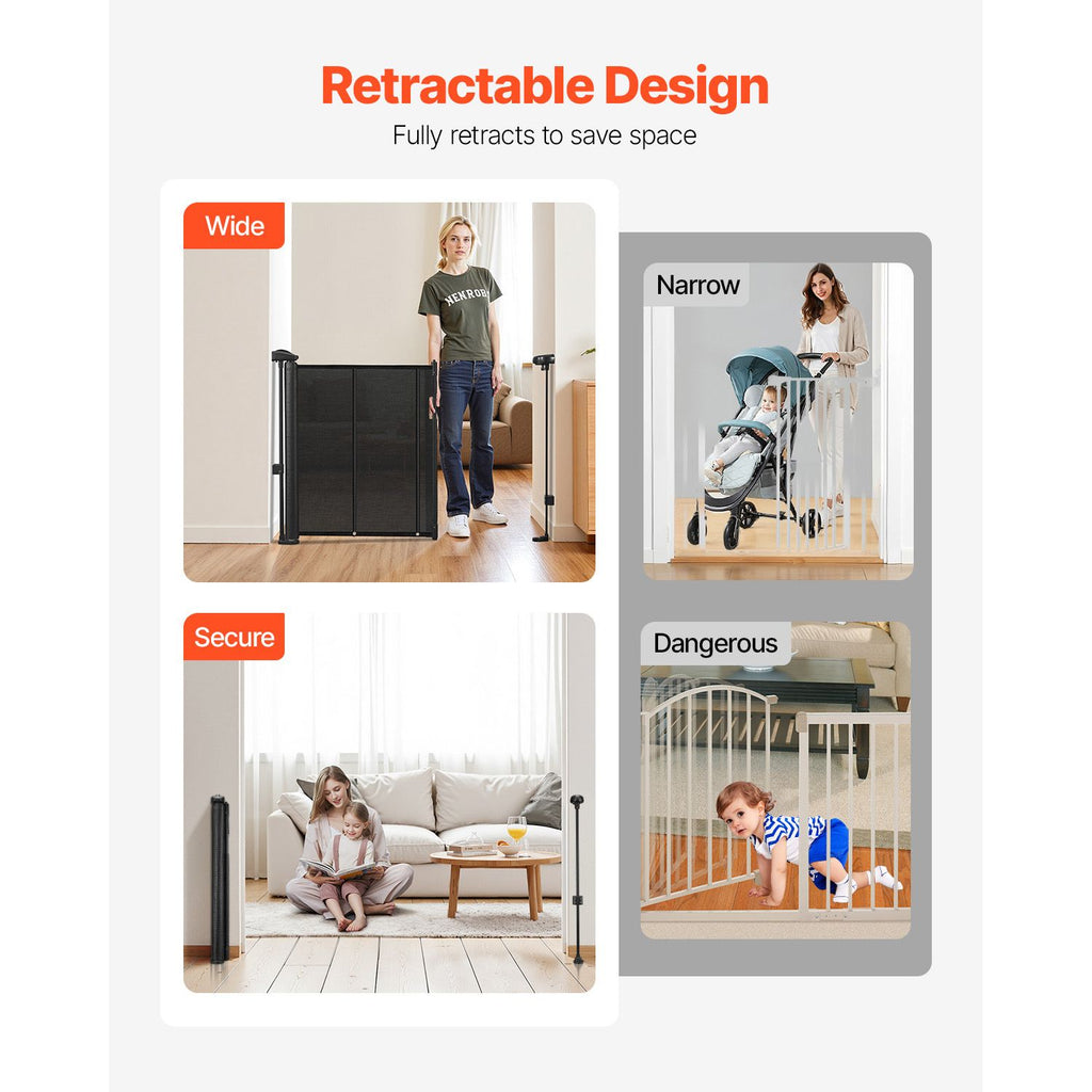 Retractable Baby Gate – Extends to 2800mm, Mesh, Black