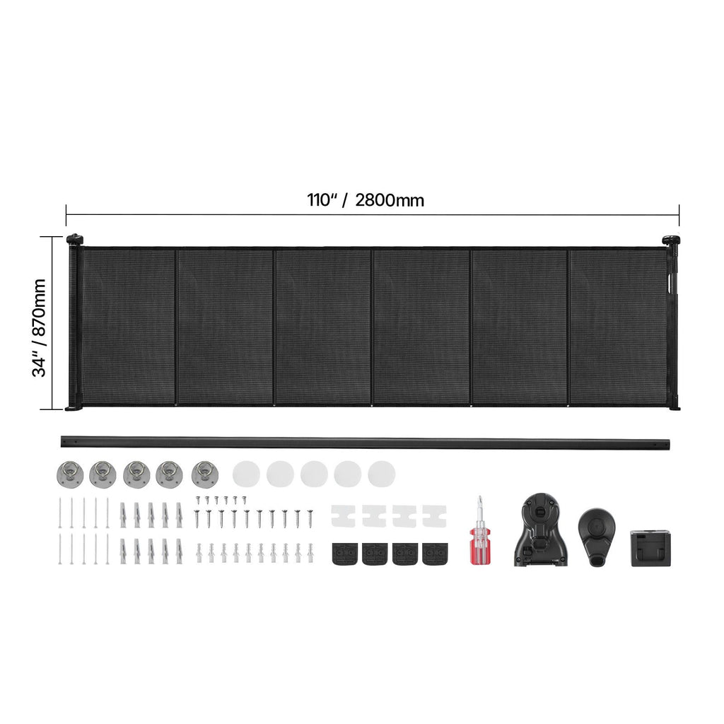 Retractable Baby Gate – Extends to 2800mm, Mesh, Black