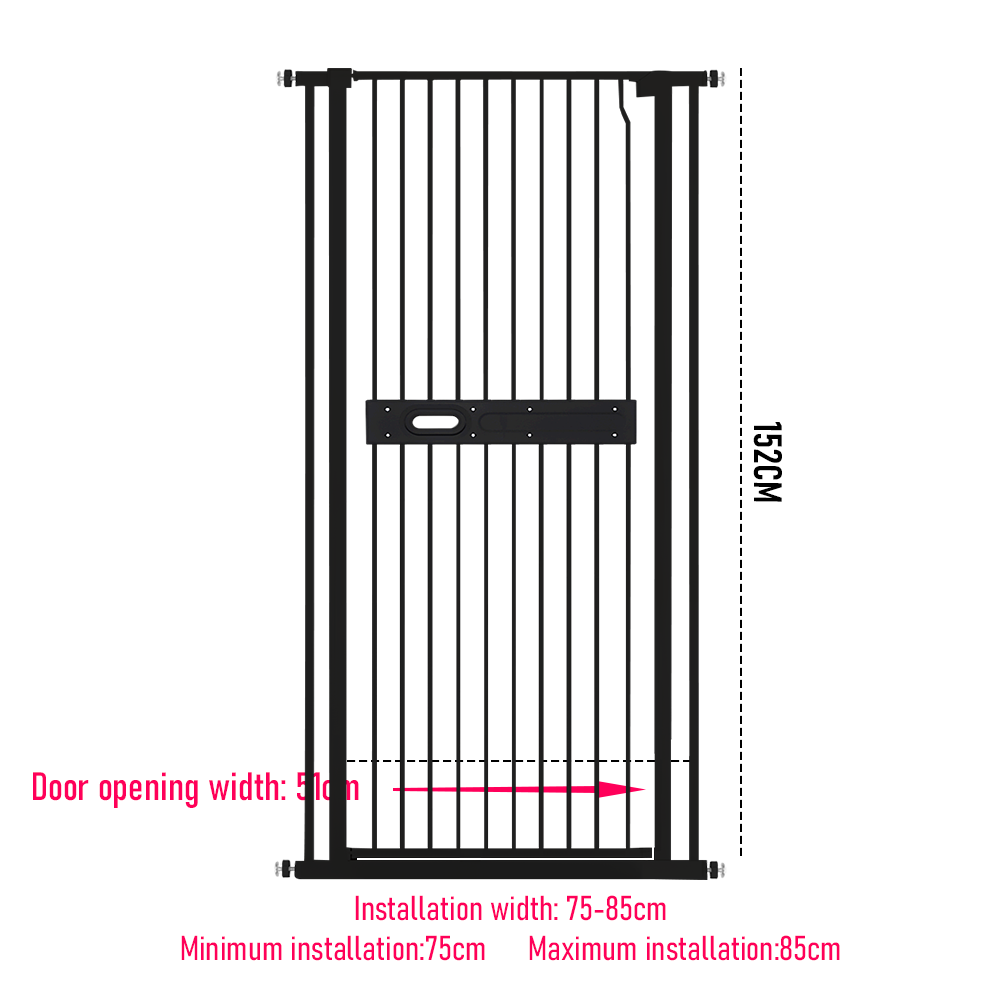 No-Drill Baby & Pet Security Gate – Extra Tall 150cm, Black