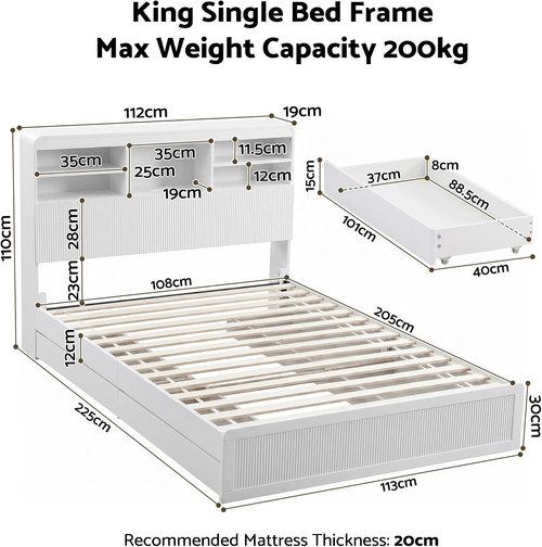 Artiss King Single Bed Frame and 2 Bedside Table Bedroom Furniture Set